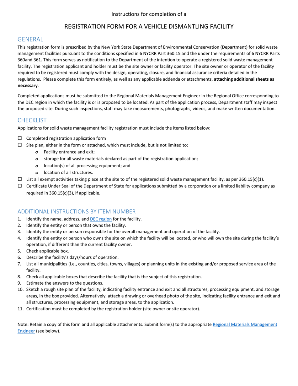 Transition Registration Application Form for Vehicle Dismantling Facilities and Scrap Metal Processors - New York, Page 3