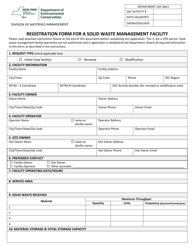 Document preview: Registration Form for a Solid Waste Management Facility - New York