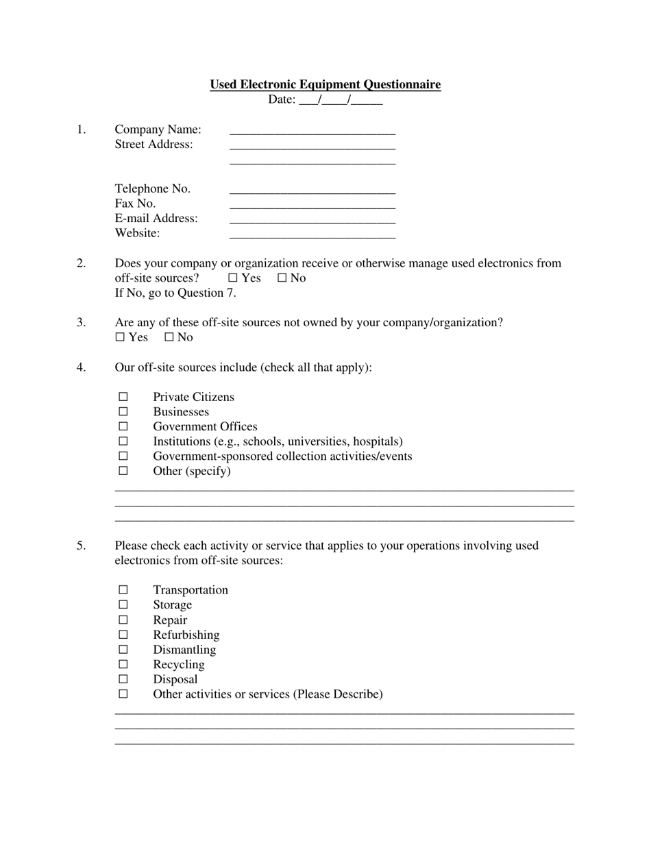 Used Electronic Equipment Questionnaire - New York, Page 1