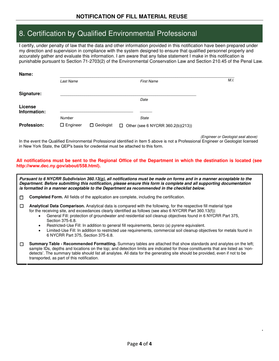 Notification of Fill Material Reuse - New York, Page 4