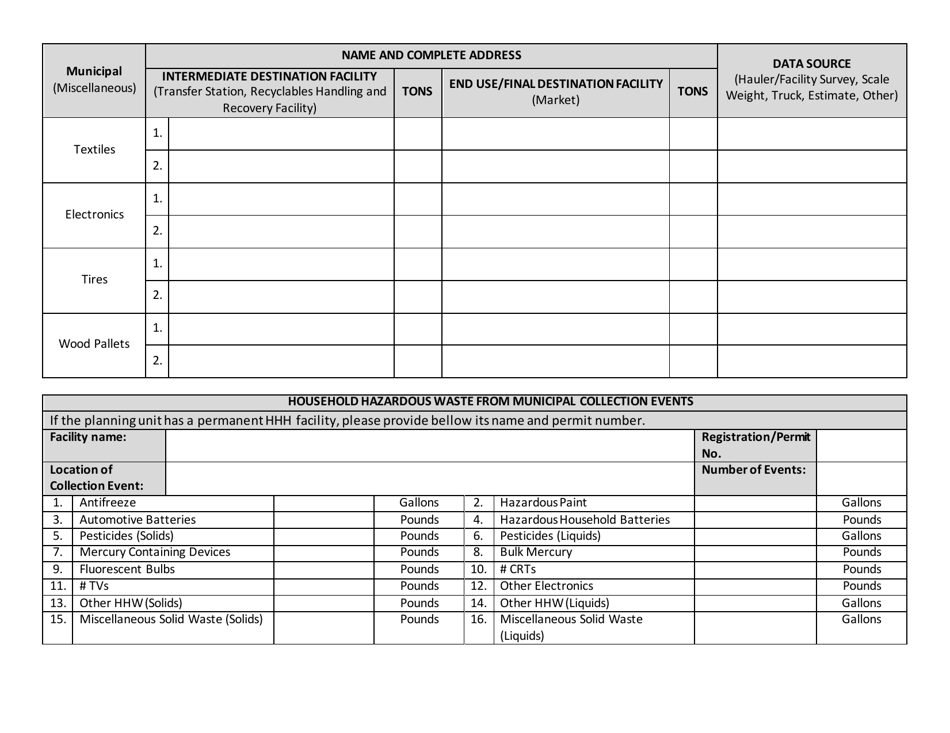 Annual Report Form - Planning Unit Recycling Report - New York, Page 9