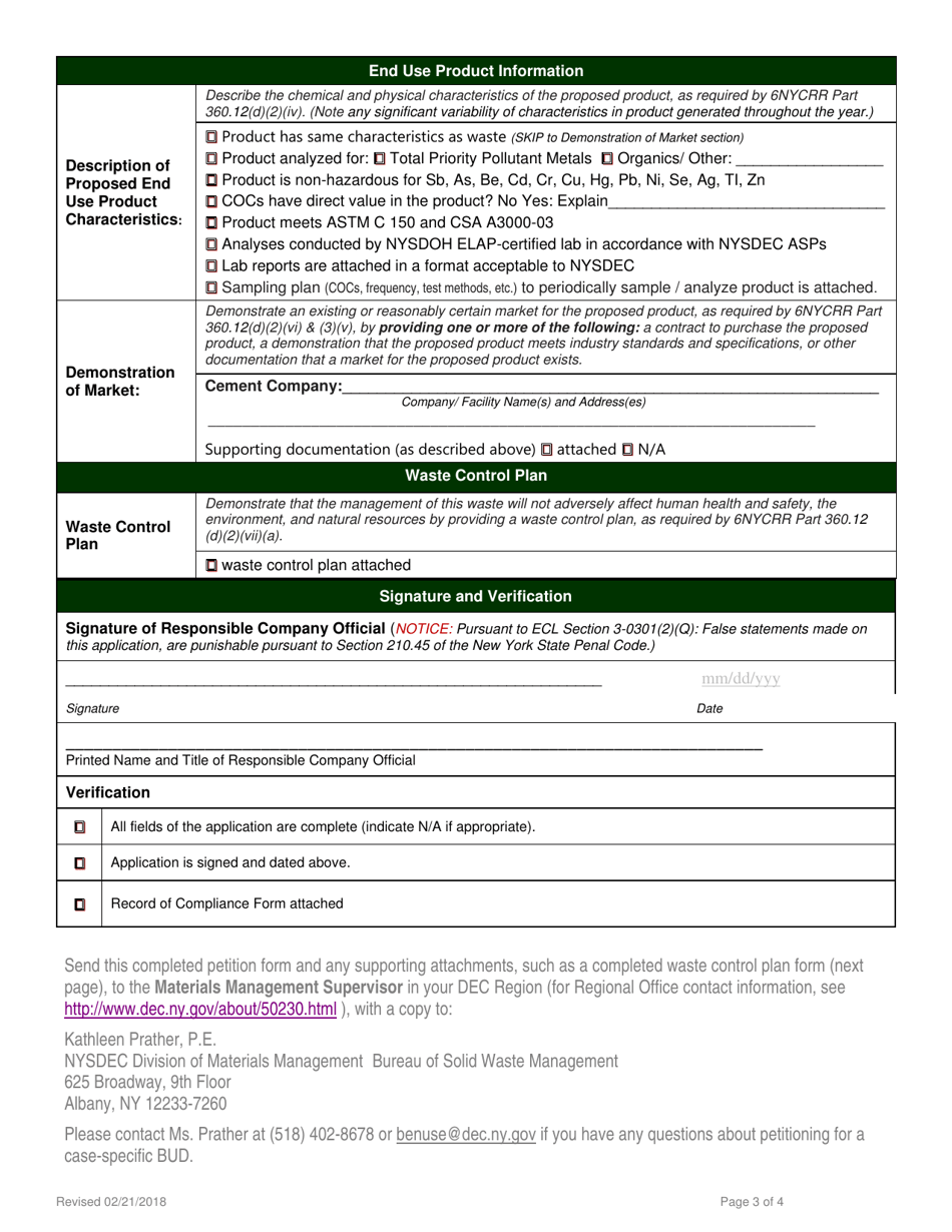 Beneficial Use Determination Petition - Cement Kiln Feedstock - New York, Page 3
