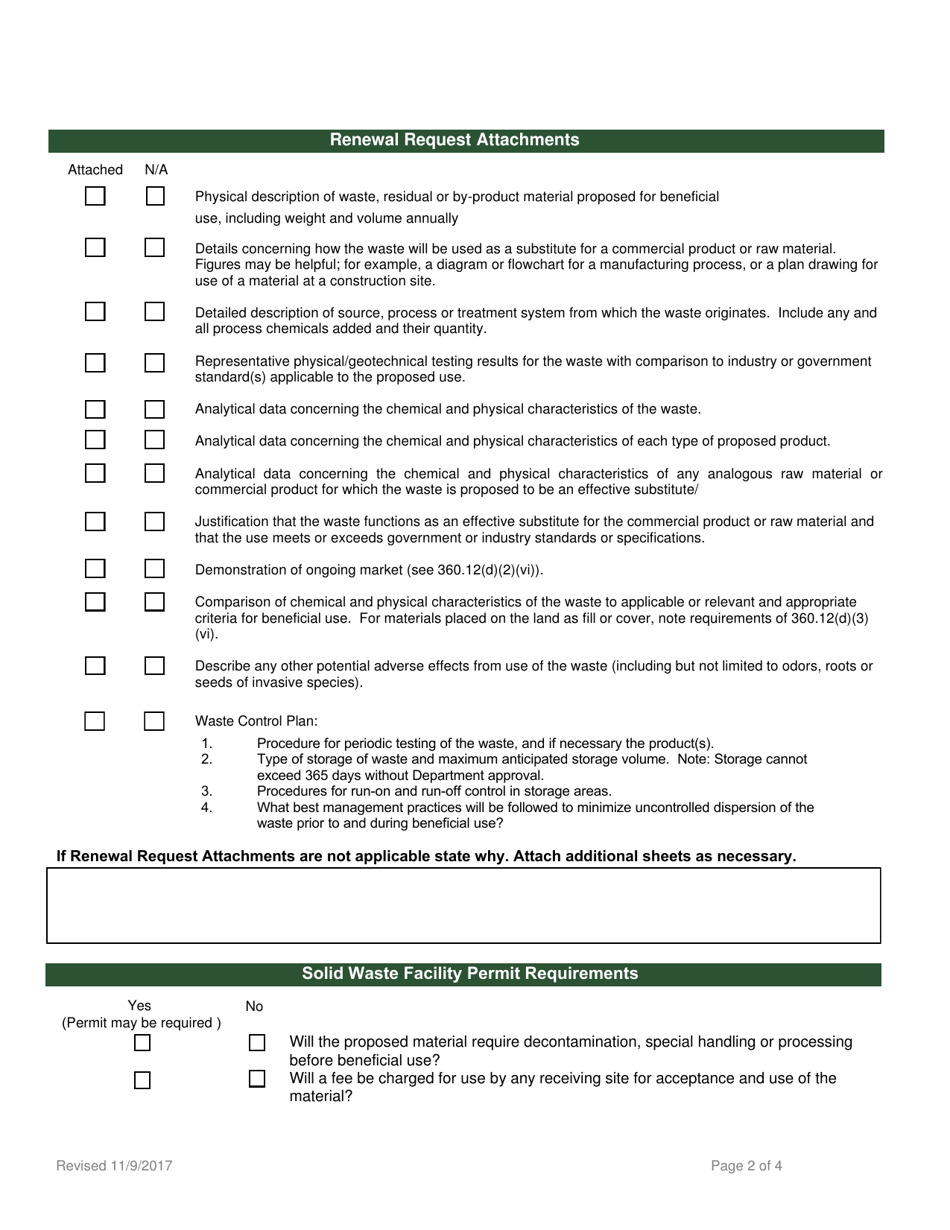 Beneficial Use Determination  Request for Renewal - New York, Page 2
