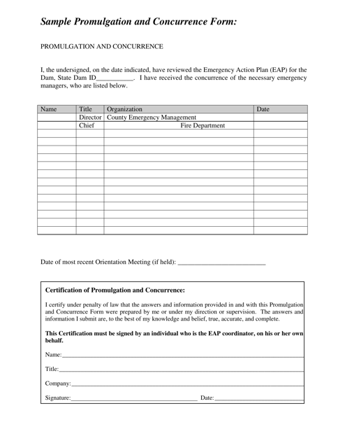Sample Promulgation and Concurrence Form - New York Download Pdf