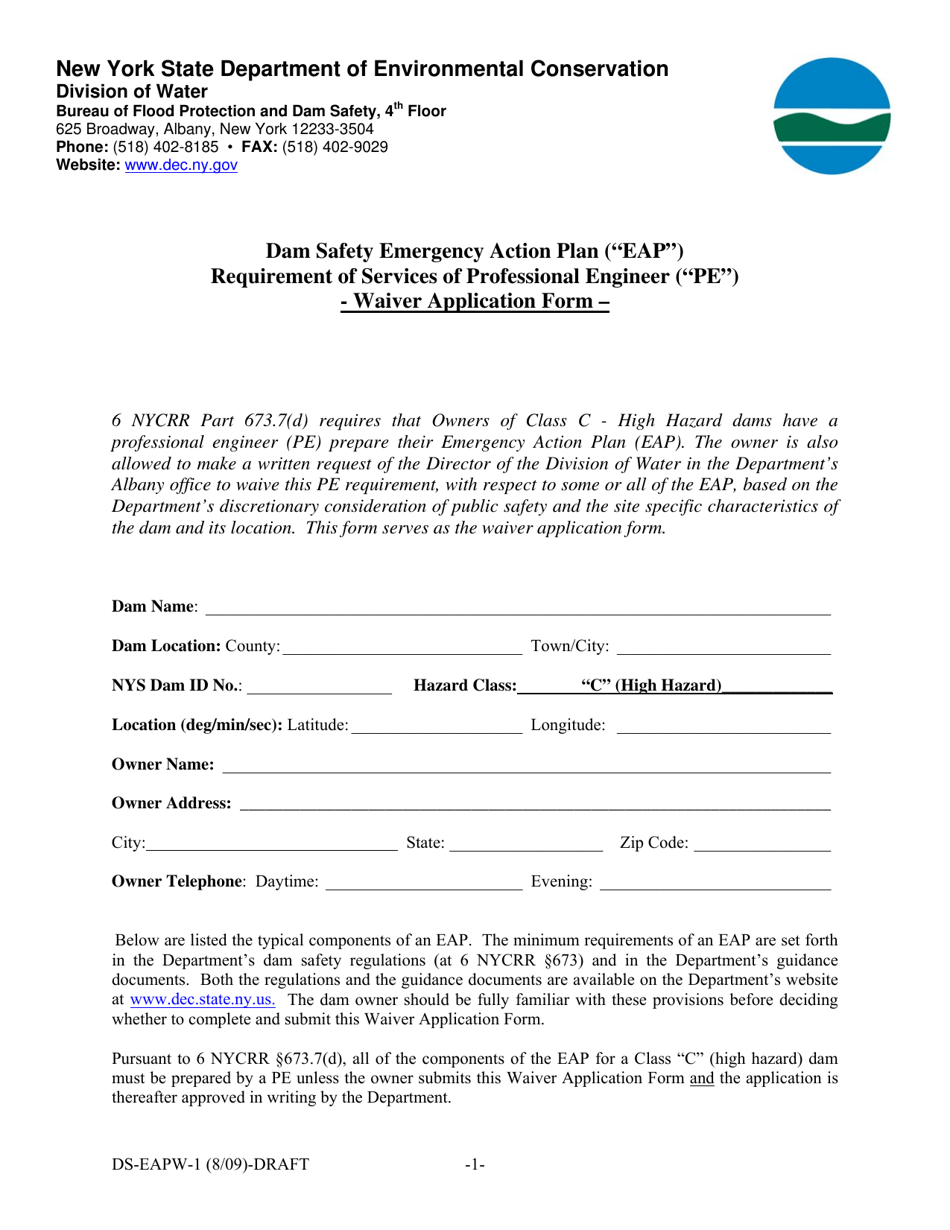 Form DS-EAPW-1 Waiver Application Form - New York, Page 1
