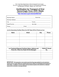 Document preview: Certification for Transport of Viral Hemorrhagic Fever (Vhf) Waste - New York