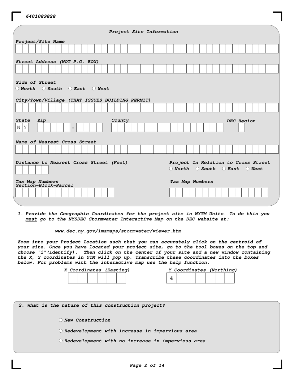 Notice of Intent for Stormwater Construction Activities - New York, Page 2