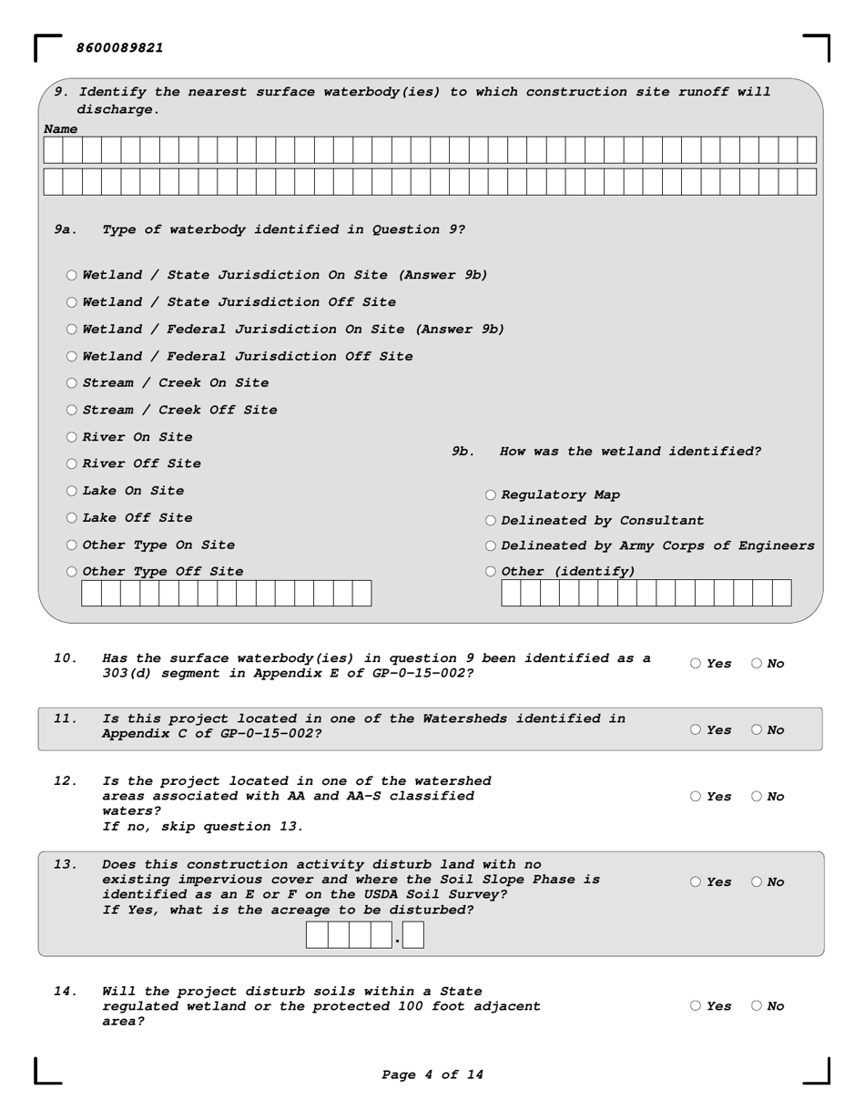 Notice of Intent for Stormwater Construction Activities - New York, Page 4
