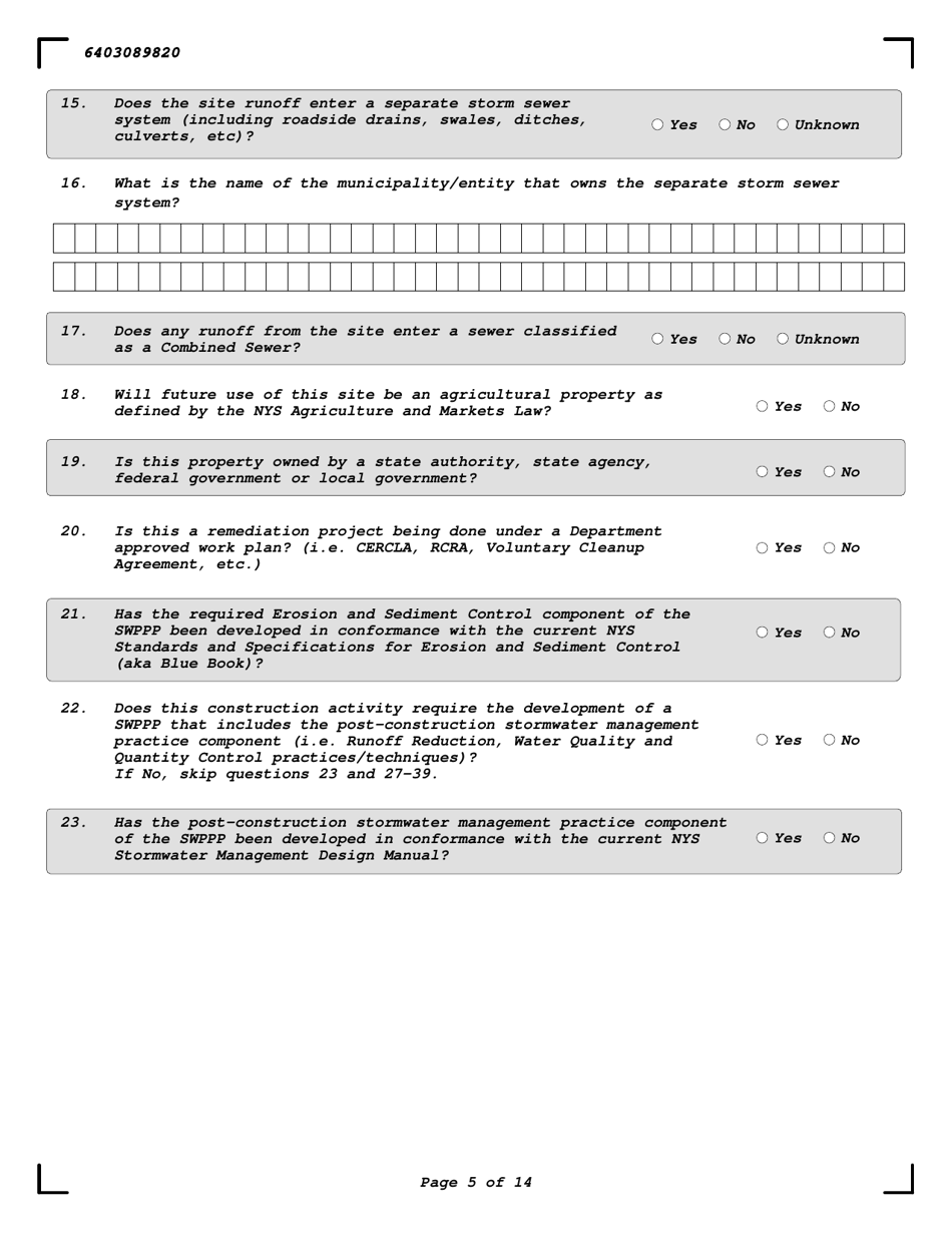 Notice of Intent for Stormwater Construction Activities - New York, Page 5