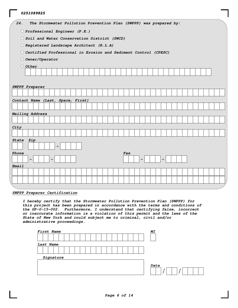Notice of Intent for Stormwater Construction Activities - New York, Page 6