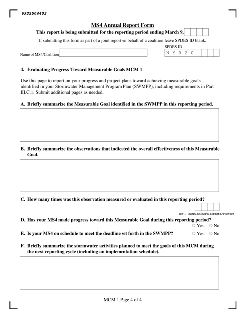 Ms4 Annual Report Form Additional Mcm 1 Page 4 of 4 - New York Download Pdf