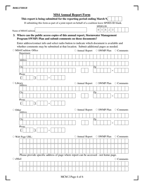 Ms4 Annual Report Form Additional Mcm 2 Page 4 of 6 - New York Download Pdf