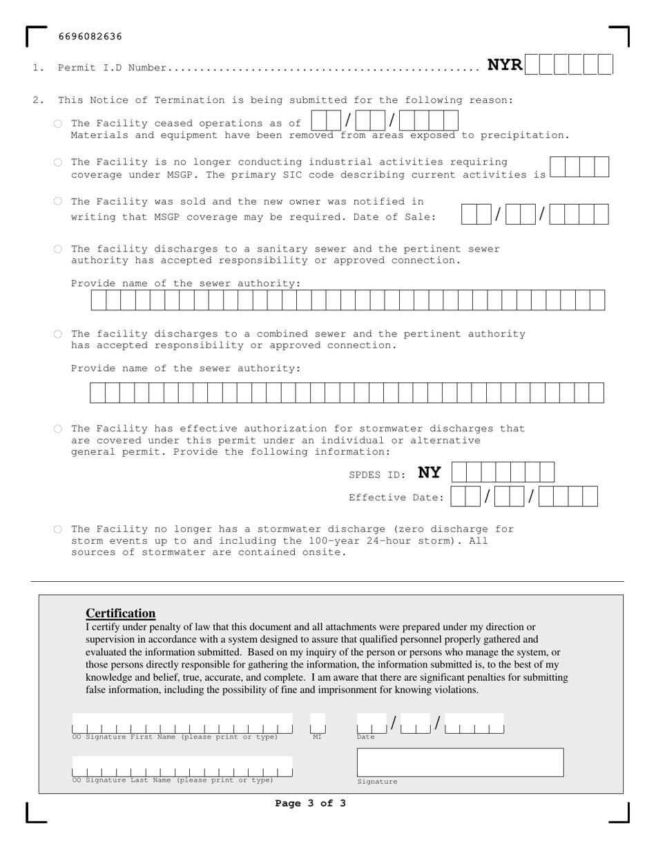 Notice of Termination for the Nysdec Spdes Multi-Sector General Permit - New York, Page 3