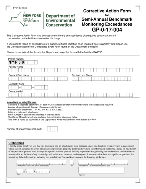 Corrective Action Form for Semi-annual Benchmark Monitoring Exceedances - New York Download Pdf