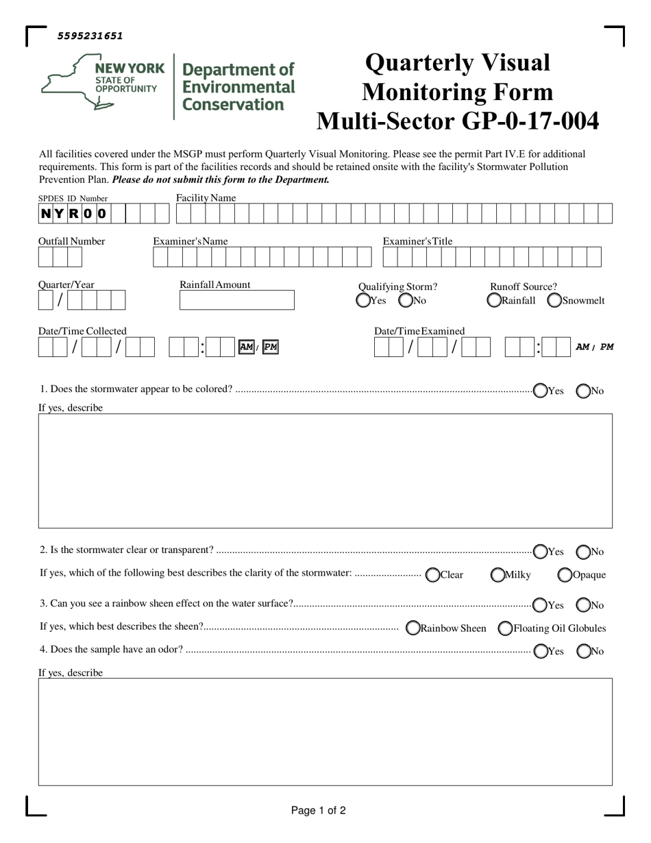 Msgp Quarterly Visual Monitoring Form - New York, Page 1