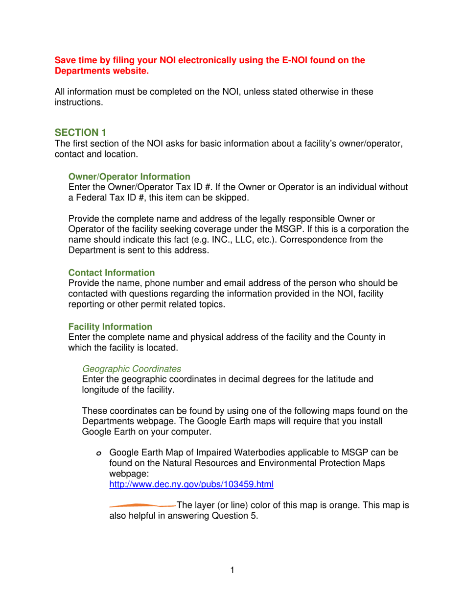 Instructions for Notice of Intent to Obtain Coverage Under Spdes Multi-Sector General Permit for Stormwater Discharges Associated With Industrial Activity (Gp-0-17-004) - New York, Page 2