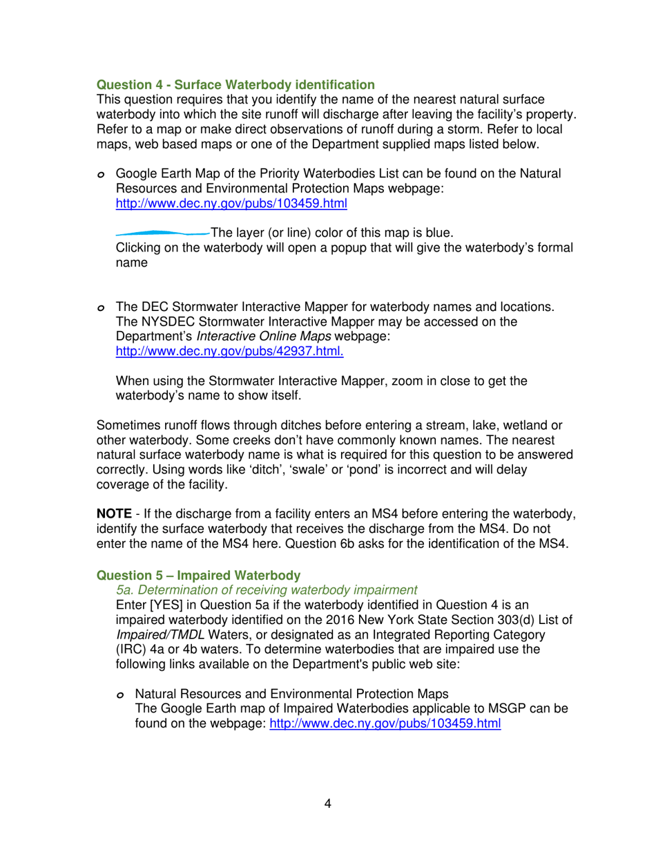 Instructions for Notice of Intent to Obtain Coverage Under Spdes Multi-Sector General Permit for Stormwater Discharges Associated With Industrial Activity (Gp-0-17-004) - New York, Page 5
