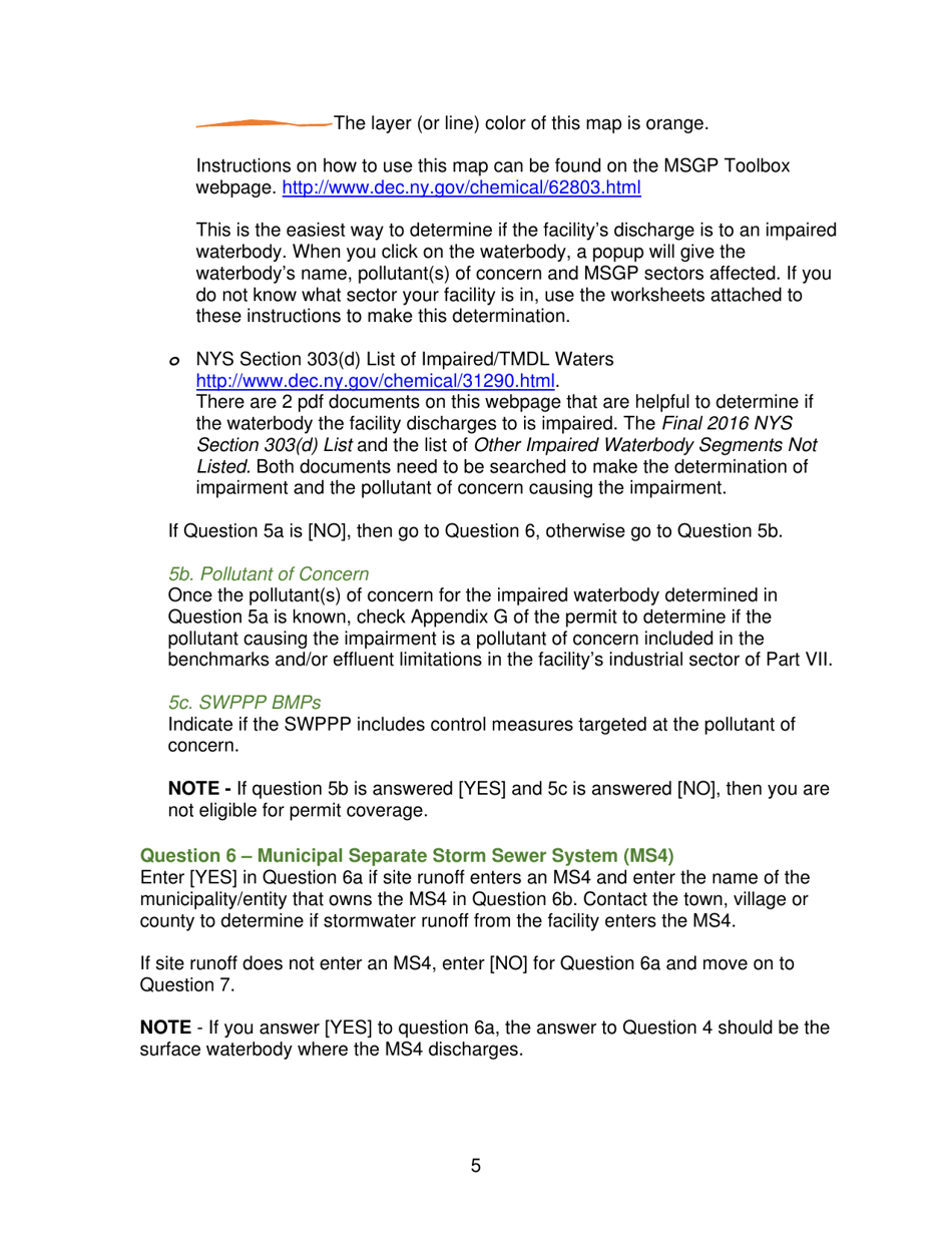 Instructions for Notice of Intent to Obtain Coverage Under Spdes Multi-Sector General Permit for Stormwater Discharges Associated With Industrial Activity (Gp-0-17-004) - New York, Page 6
