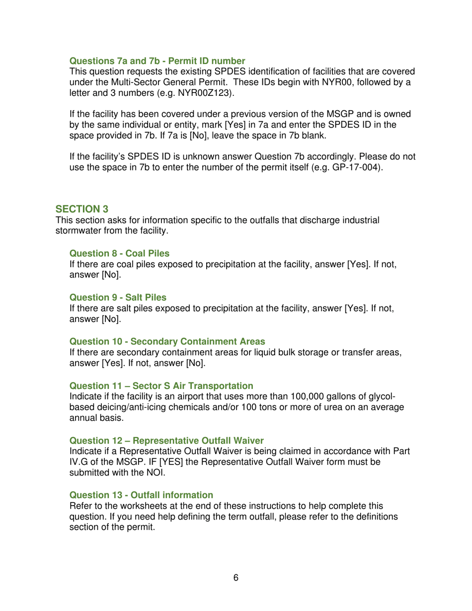 Instructions for Notice of Intent to Obtain Coverage Under Spdes Multi-Sector General Permit for Stormwater Discharges Associated With Industrial Activity (Gp-0-17-004) - New York, Page 7