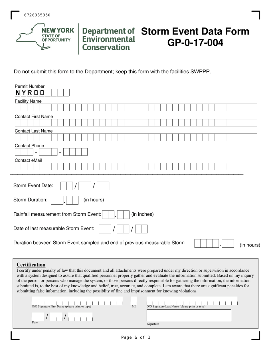 Storm Event Data Form - New York, Page 1