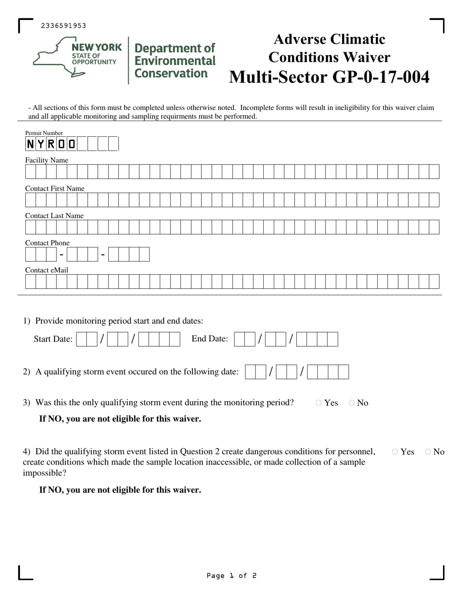 Msgp Adverse Climatic Conditions Waiver Form - New York, Page 1