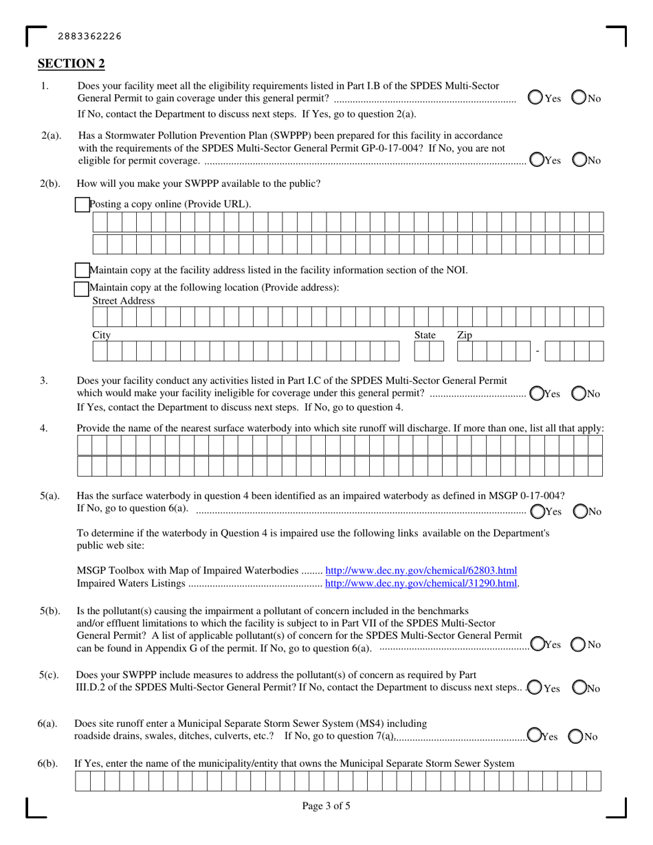 Notice of Intent for Stormwater Discharges Associated With Industrial Activity - New York, Page 3