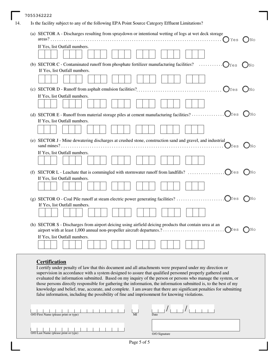 Notice of Intent for Stormwater Discharges Associated With Industrial Activity - New York, Page 5