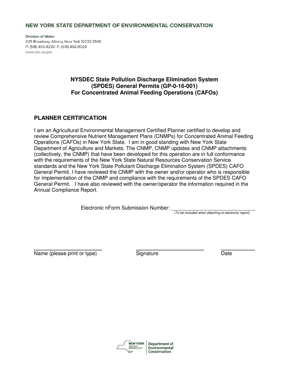 Nysdec State Pollution Discharge Elimination System (Spdes) General Permits (Gp-0-16-001) for Concentrated Animal Feeding Operations (Cafos) - New York, Page 1