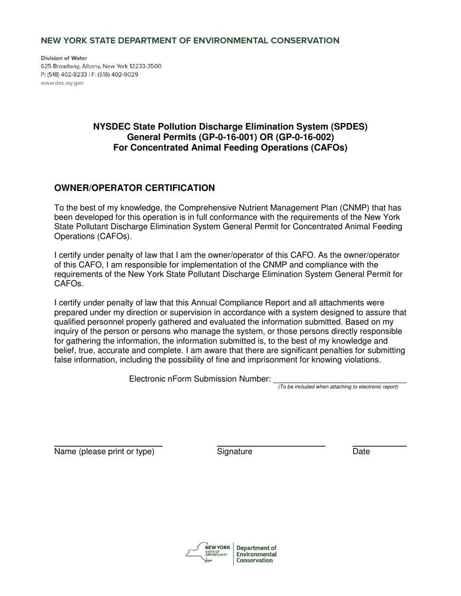 Nysdec State Pollution Discharge Elimination System (Spdes) General Permits (Gp-0-16-001) or (Gp-0-16-002) for Concentrated Animal Feeding Operations (Cafos) - New York, Page 1