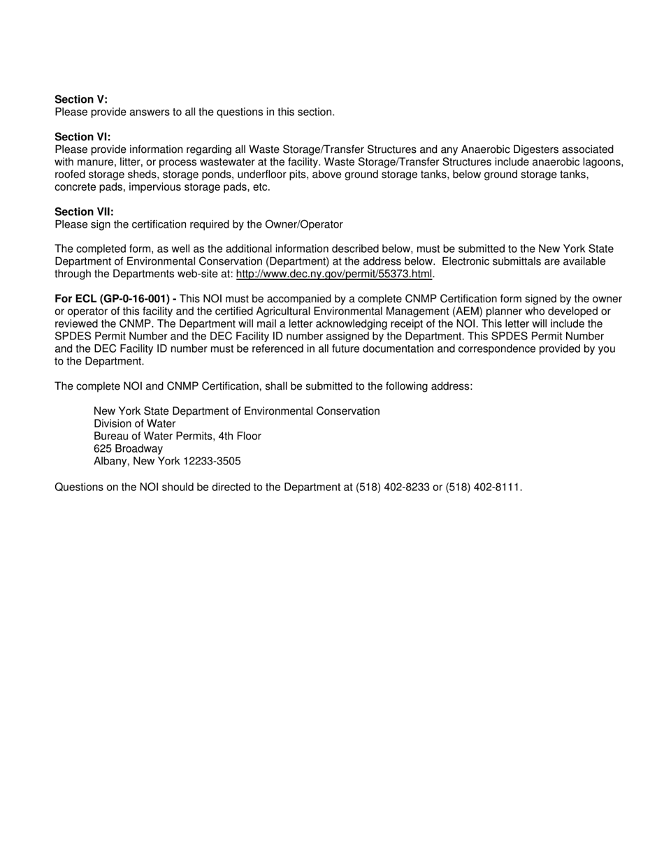 State Pollutant Discharge Elimination System (Spdes) Ecl General Permit (Gp-0-16-001) for Concentrated Animal Feeding Operations (Cafos) Notice of Intent - New York, Page 2