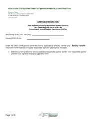 State Pollutant Discharge Elimination System (Spdes) Cwa General Permit (Gp-0-19-001) for Concentrated Animal Feeding Operations (Cafos) Change of Operation - New York