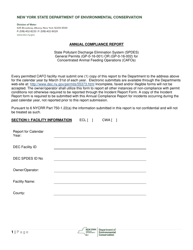 State Pollutant Discharge Elimination System (Spdes) General Permits (Gp-0-16-001) or (Gp-0-16-002) for Concentrated Animal Feeding Operations (Cafos) Annual Compliance Report - New York