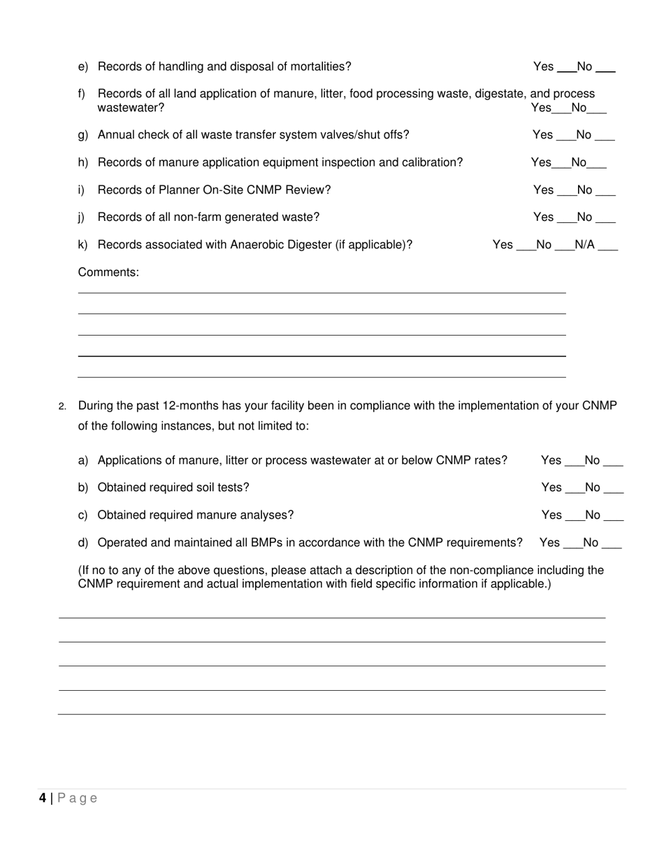 State Pollutant Discharge Elimination System (Spdes) General Permits (Gp-0-16-001) or (Gp-0-16-002) for Concentrated Animal Feeding Operations (Cafos) Annual Compliance Report - New York, Page 4