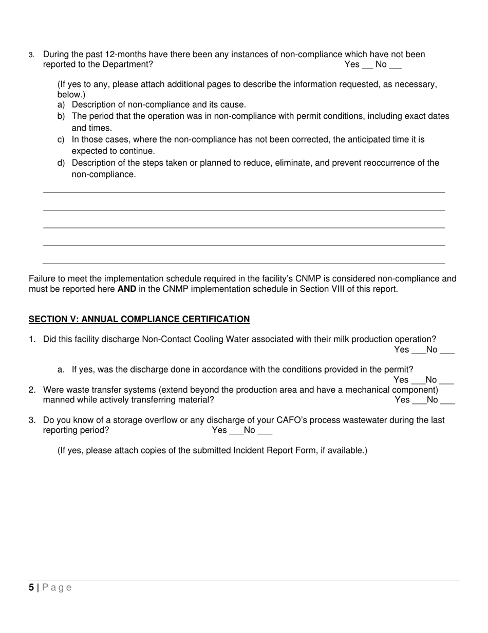 State Pollutant Discharge Elimination System (Spdes) General Permits (Gp-0-16-001) or (Gp-0-16-002) for Concentrated Animal Feeding Operations (Cafos) Annual Compliance Report - New York, Page 5