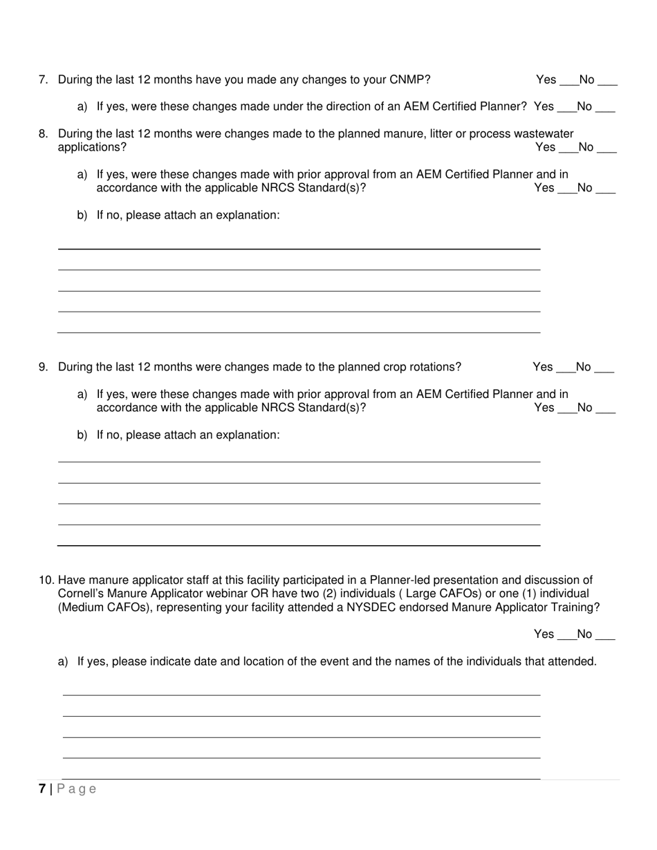 State Pollutant Discharge Elimination System (Spdes) General Permits (Gp-0-16-001) or (Gp-0-16-002) for Concentrated Animal Feeding Operations (Cafos) Annual Compliance Report - New York, Page 7