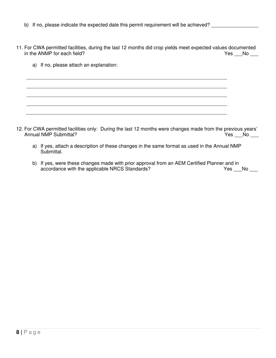 State Pollutant Discharge Elimination System (Spdes) General Permits (Gp-0-16-001) or (Gp-0-16-002) for Concentrated Animal Feeding Operations (Cafos) Annual Compliance Report - New York, Page 8