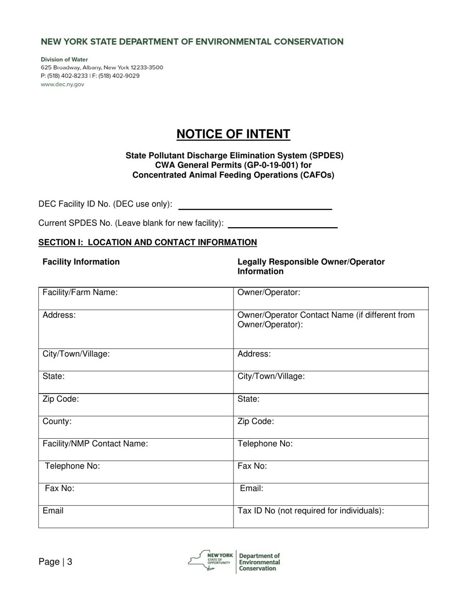 State Pollutant Discharge Elimination System (Spdes) Cwa General Permits (Gp-0-19-001) for Concentrated Animal Feeding Operations (Cafos) Notice of Intent - New York, Page 3
