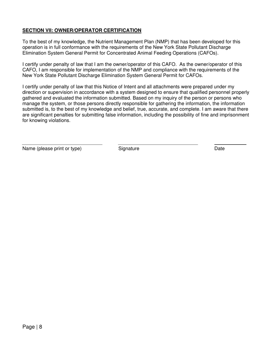 State Pollutant Discharge Elimination System (Spdes) Cwa General Permits (Gp-0-19-001) for Concentrated Animal Feeding Operations (Cafos) Notice of Intent - New York, Page 8