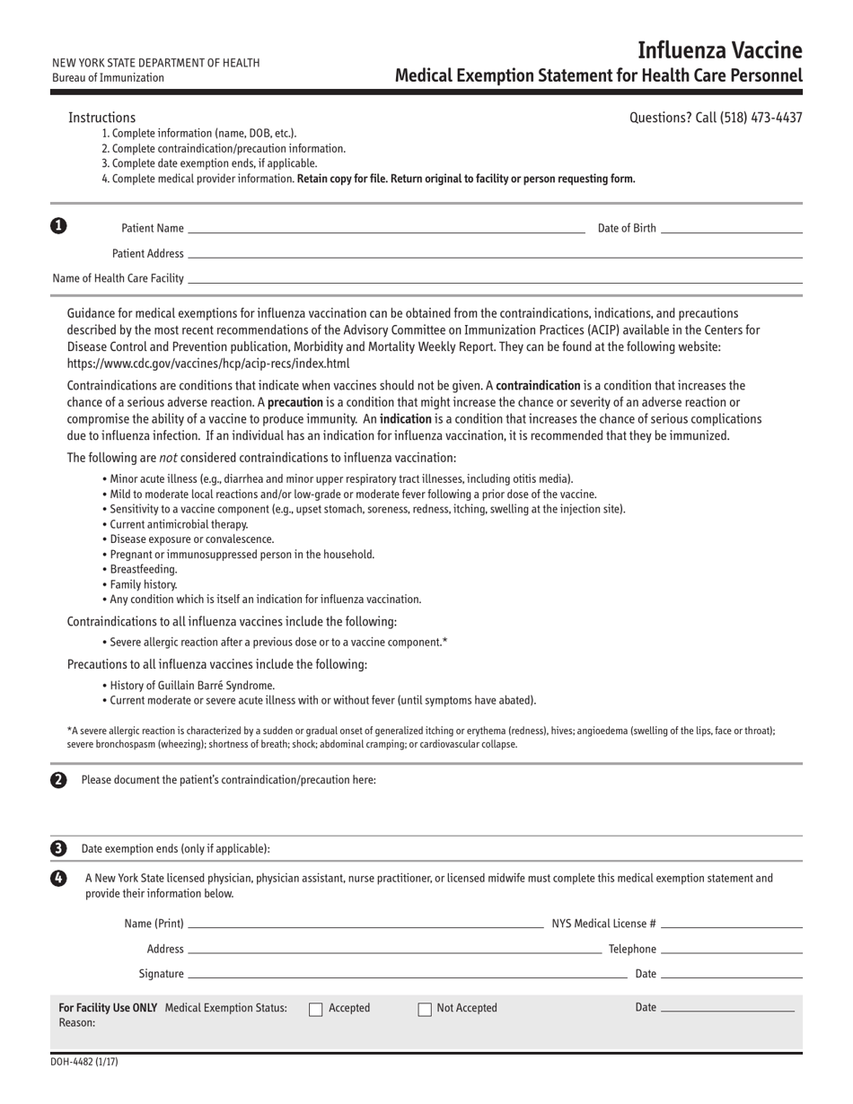 Form DOH-4482 Influenza Vaccine - New York, Page 1
