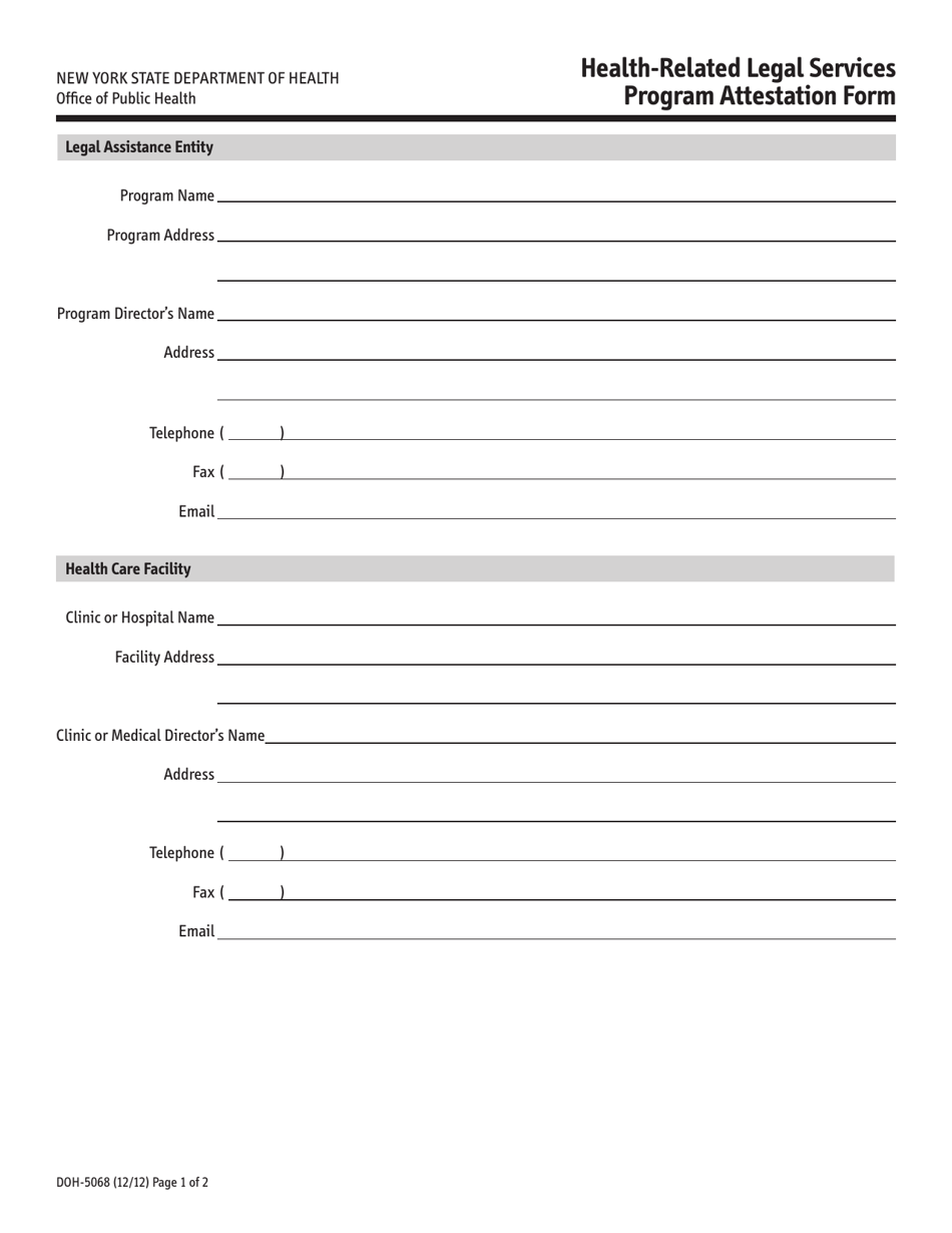 Form DOH-5068 Health-Related Legal Services Program Attestation Form - New York, Page 1