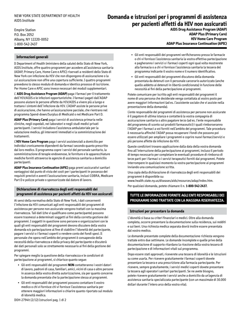 Form DOH-2794IT Application for the Uninsured Care Programs - New York (Italian)