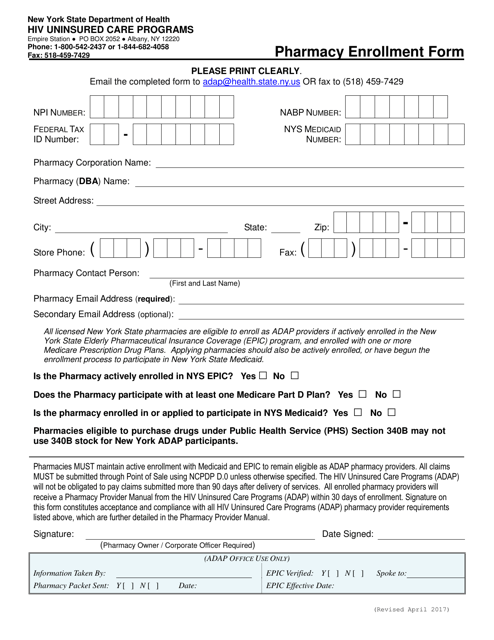 Pharmacy Enrollment Form - New York Download Pdf