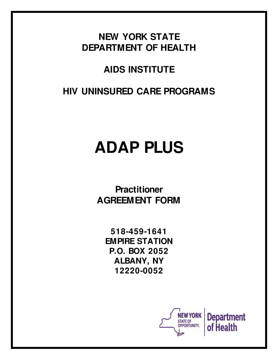 Adap Plus Practitioner Agreement Form - New York, Page 1