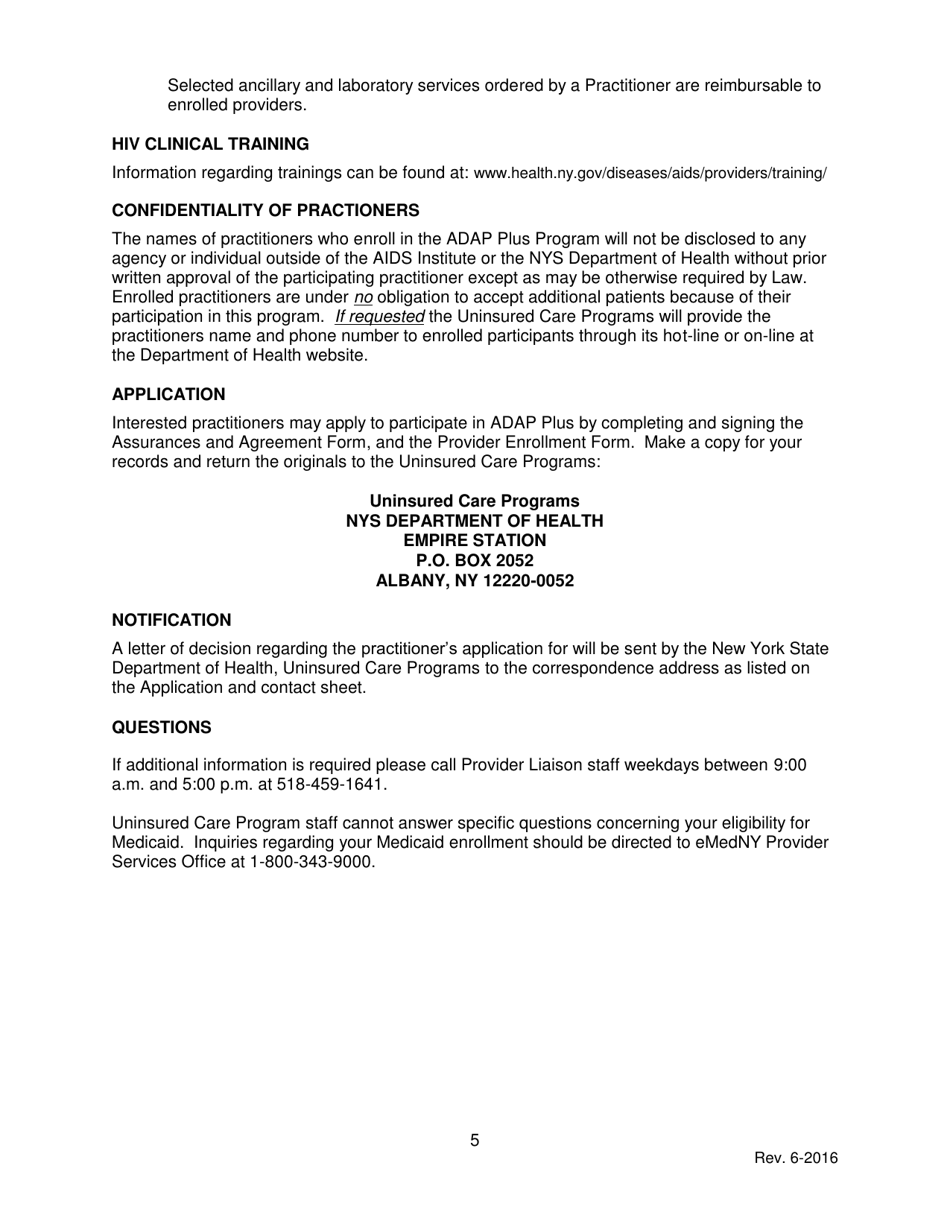 Adap Plus Practitioner Agreement Form - New York, Page 5