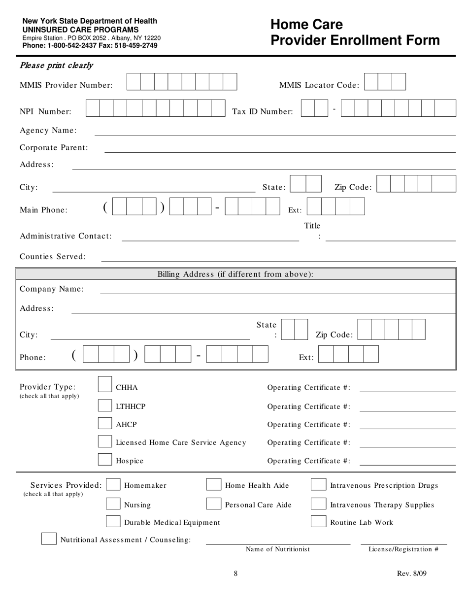 Home Care Agreement Form - New York, Page 8