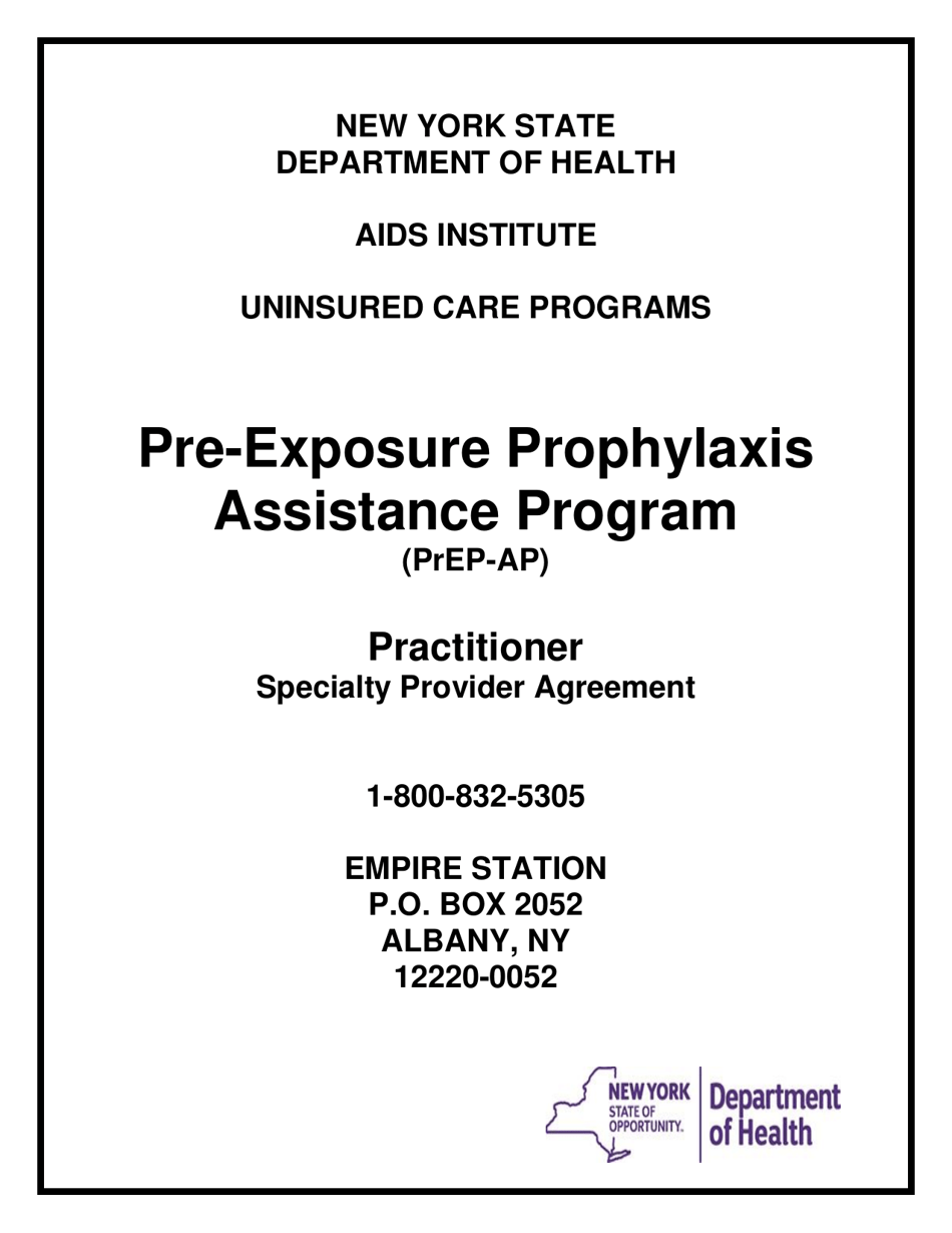 Practitioner Specialty Provider Agreement - Pre-exposure Prophylaxis Assistance Program (Prep-Ap) - New York, Page 1