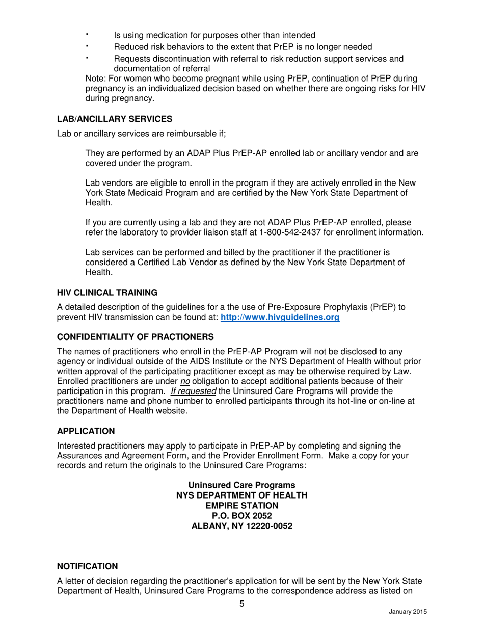 Practitioner Specialty Provider Agreement - Pre-exposure Prophylaxis Assistance Program (Prep-Ap) - New York, Page 5