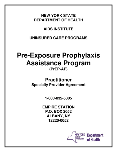 Practitioner Specialty Provider Agreement - Pre-exposure Prophylaxis Assistance Program (Prep-Ap) - New York Download Pdf
