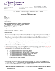 Completed Construction Certification Letter for Architects &amp; Engineers - New York