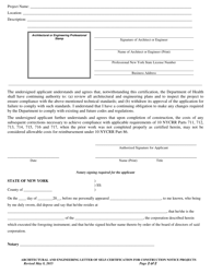 Architect&#039;s or Engineer&#039;s Letter of Self-certification for Use With a Construction Notice - New York, Page 2